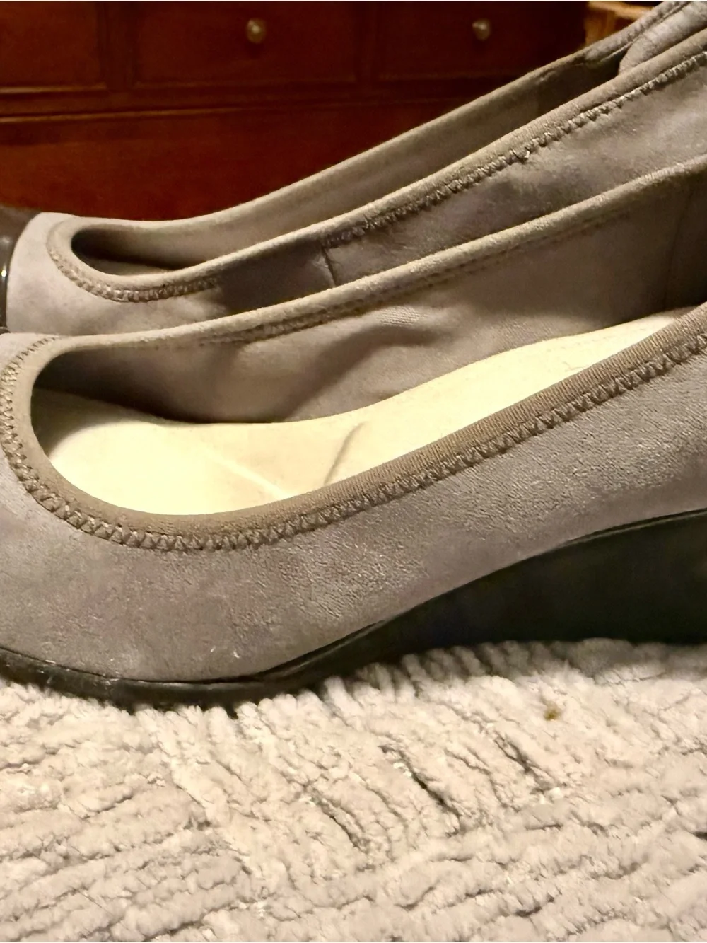 Anne Klein Gray Wedge with Dark Cap Toe